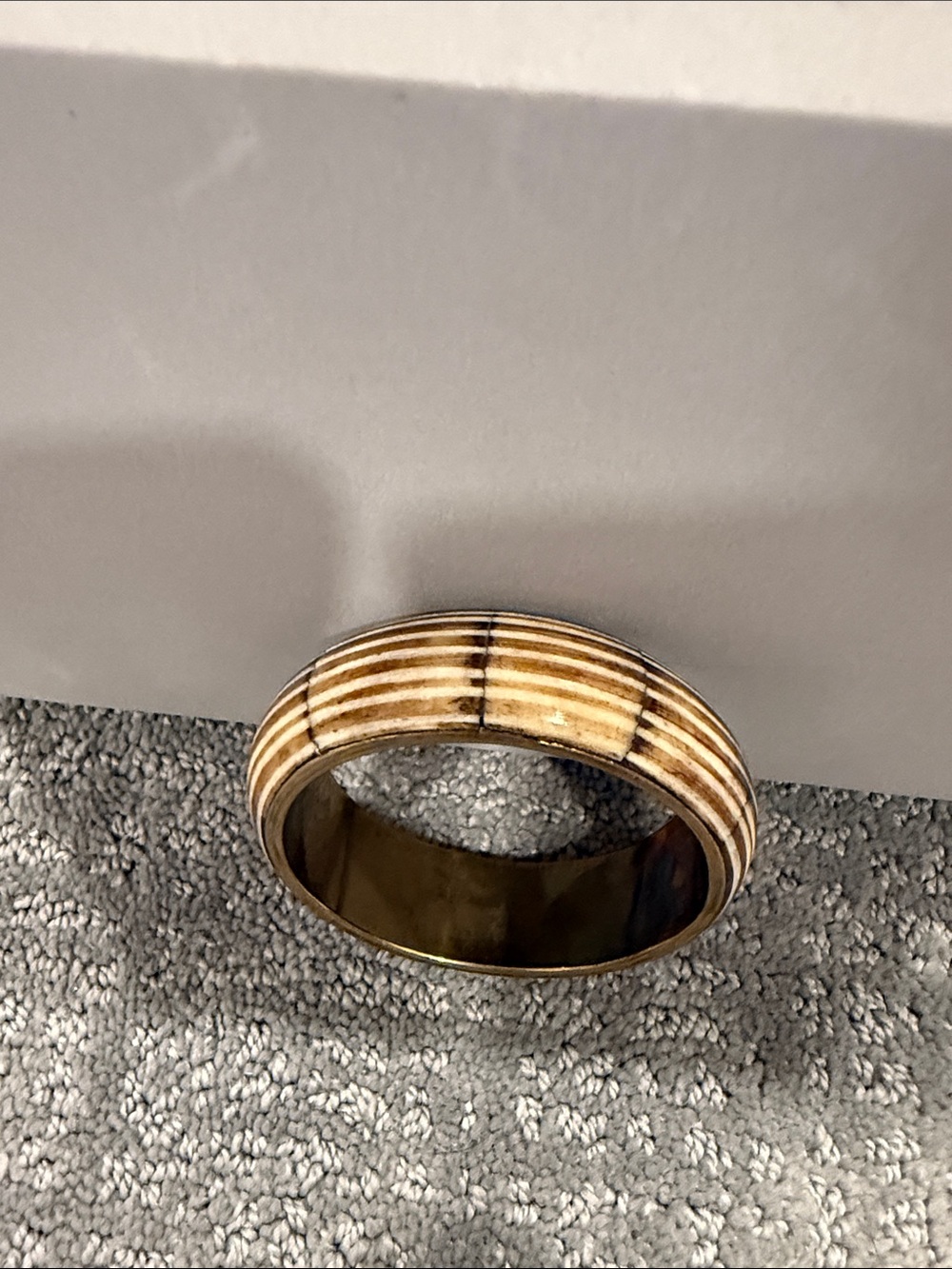 Women’s Striped Bone-Effect Bangle Bracelet - Cream and Brown